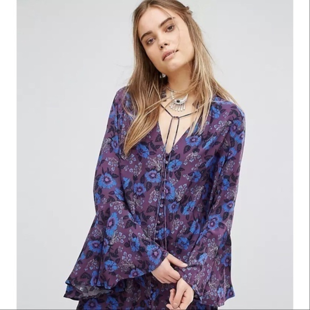 Free People floral mock neck tunic NWOT - Picture 1 of 8